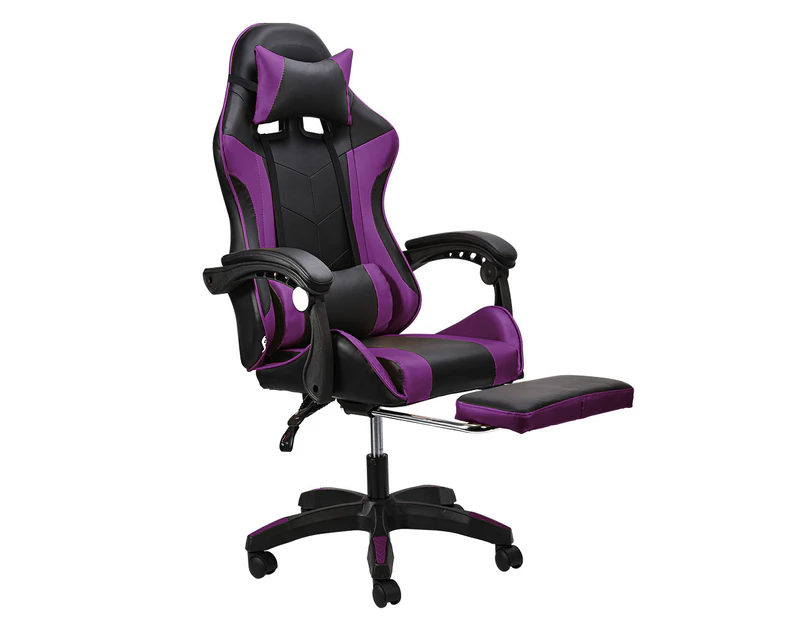 Furb Gaming Chair Leather Footrest Executive Office Chair Lumbar Support With Headrest Purple