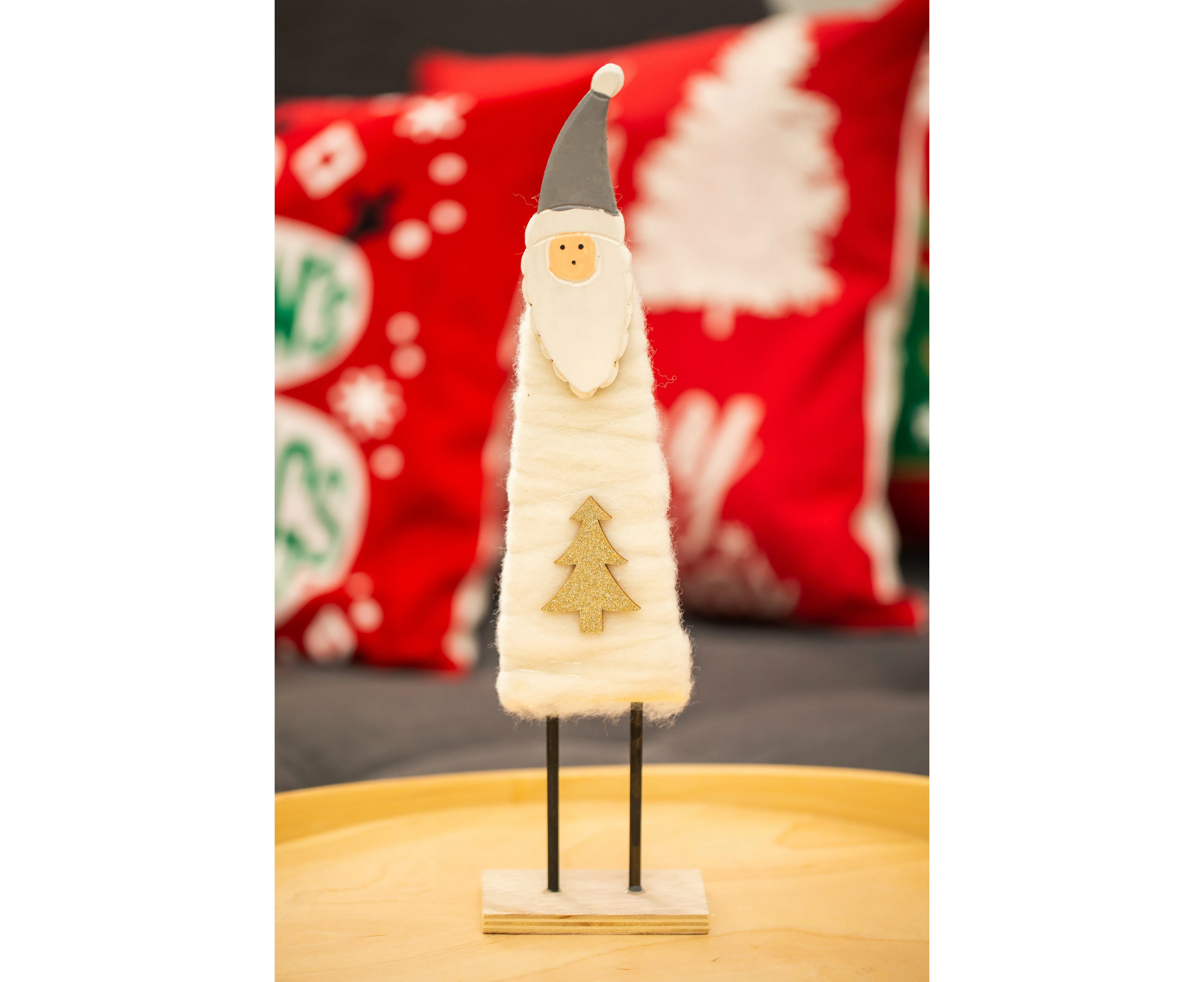 Wood and wool white slim Santa Claus