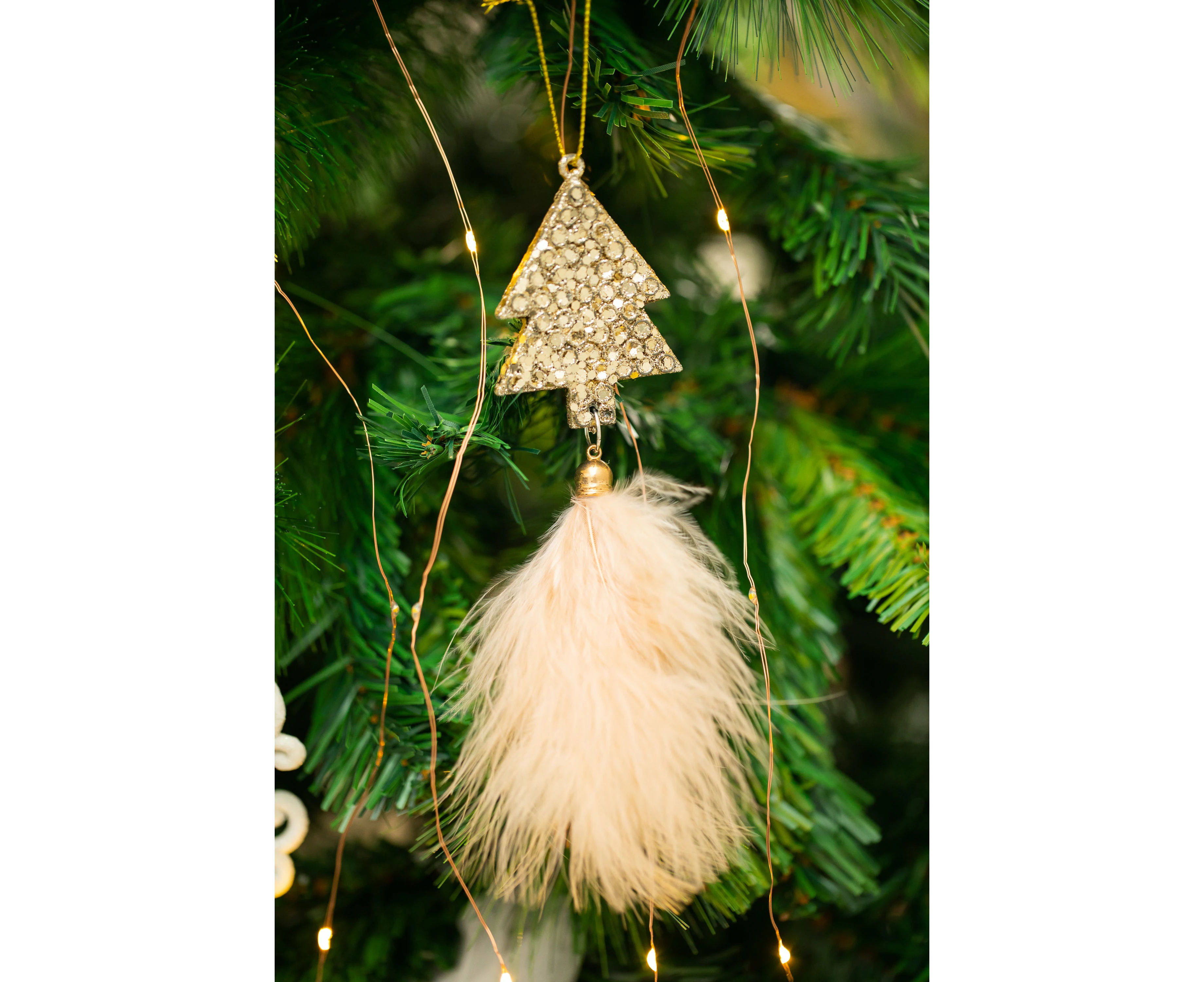 Feather tree ornament vintage gold - Set of 2