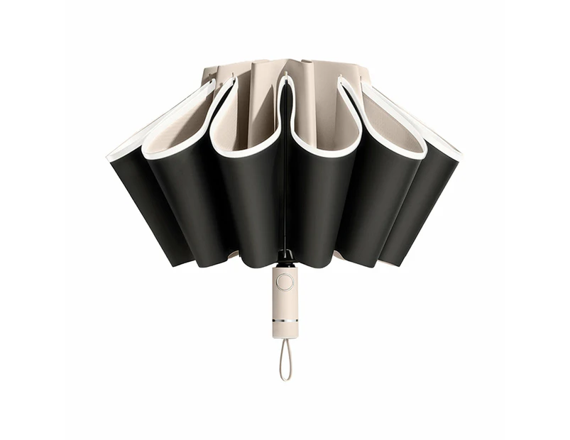 Automatic Folding Umbrella Inverted Umbrella Reverse Umbrella UV Protection Sun Umbrella with Safe Reflective Stripe Beige