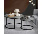 Oikiture Set of 2 Coffee Table Round Marble Nesting Side End Table Grey & Black