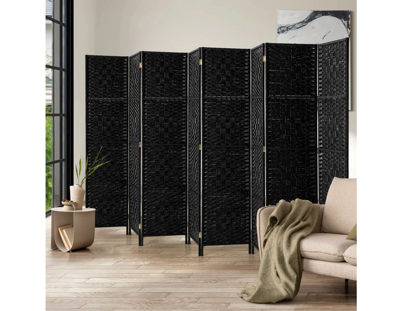 Oikiture 8 Panel Room Divider Screen Privacy Dividers Woven Wood Folding Black