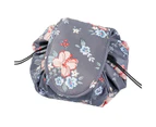Lazy Cosmetic Bag Printing Drawstring Makeup Case Storage Bag Portable Travel Au - Grey Flower