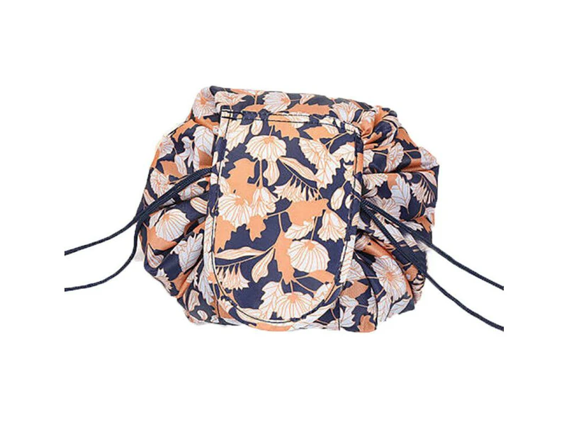 Lazy Cosmetic Bag Printing Drawstring Makeup Case Storage Bag Portable Travel Au - Orange Flower