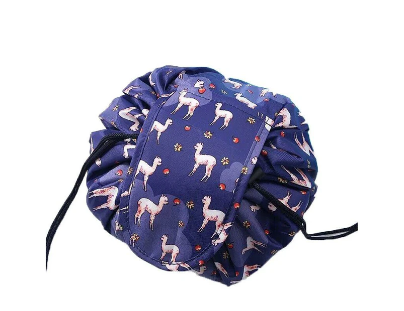 Lazy Cosmetic Bag Printing Drawstring Makeup Case Storage Bag Portable Travel Au - Dark Blue Alpaca