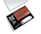 Retro Calligraphy Feather Dip Pen Writing Ink Notebook Set Fountain Pens Stationery Gift Box-Color-Red
