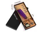 Retro Antique Feather Pen Kit Retro Dip Pen Assorted Color 5 Replacement Nibs Executive School Gift for Students Girls-Color-purple