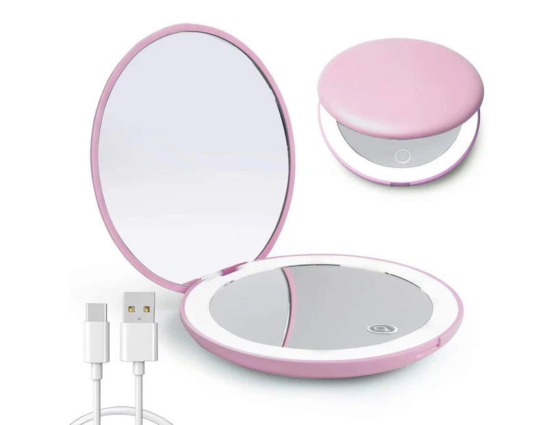 Led Compact Mirror, Rechargeable 1X/10X Magnification Compact Mirror, Dimmable Small Travel Makeup Mirror, Pocket Mirror For Handbag, Purse, Handheld 2-Sid