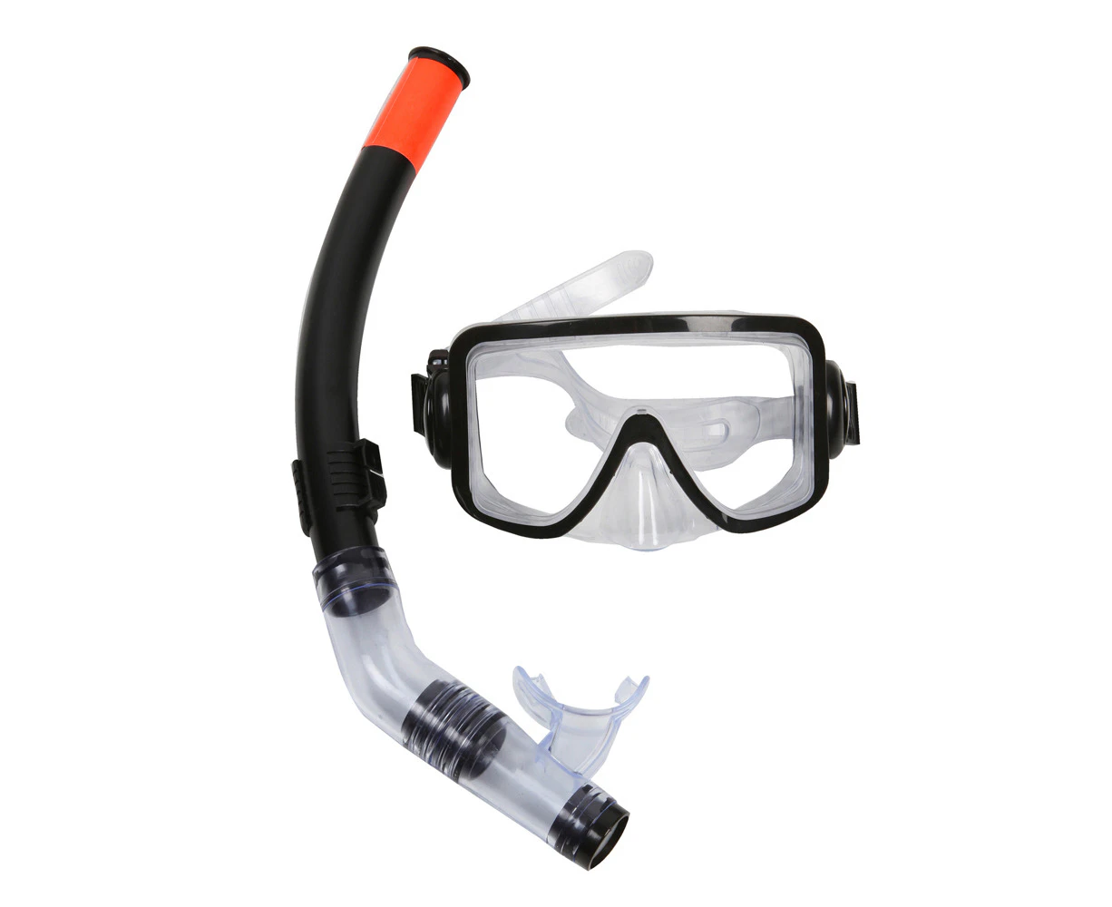 Airtime 42x23cm Deluxe Youth Swimming Snorkel Googles & Adjustable Mask Set BLK