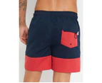 RIVERS - Mens -  Swim Microfibre Patch Pocket Colour Block Short - Navy Red Stripe