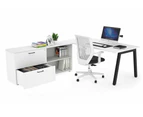 Quadro A Executive Setting - Black Frame [1600L x 700W] - white, none, 2 drawer open filing cabinet