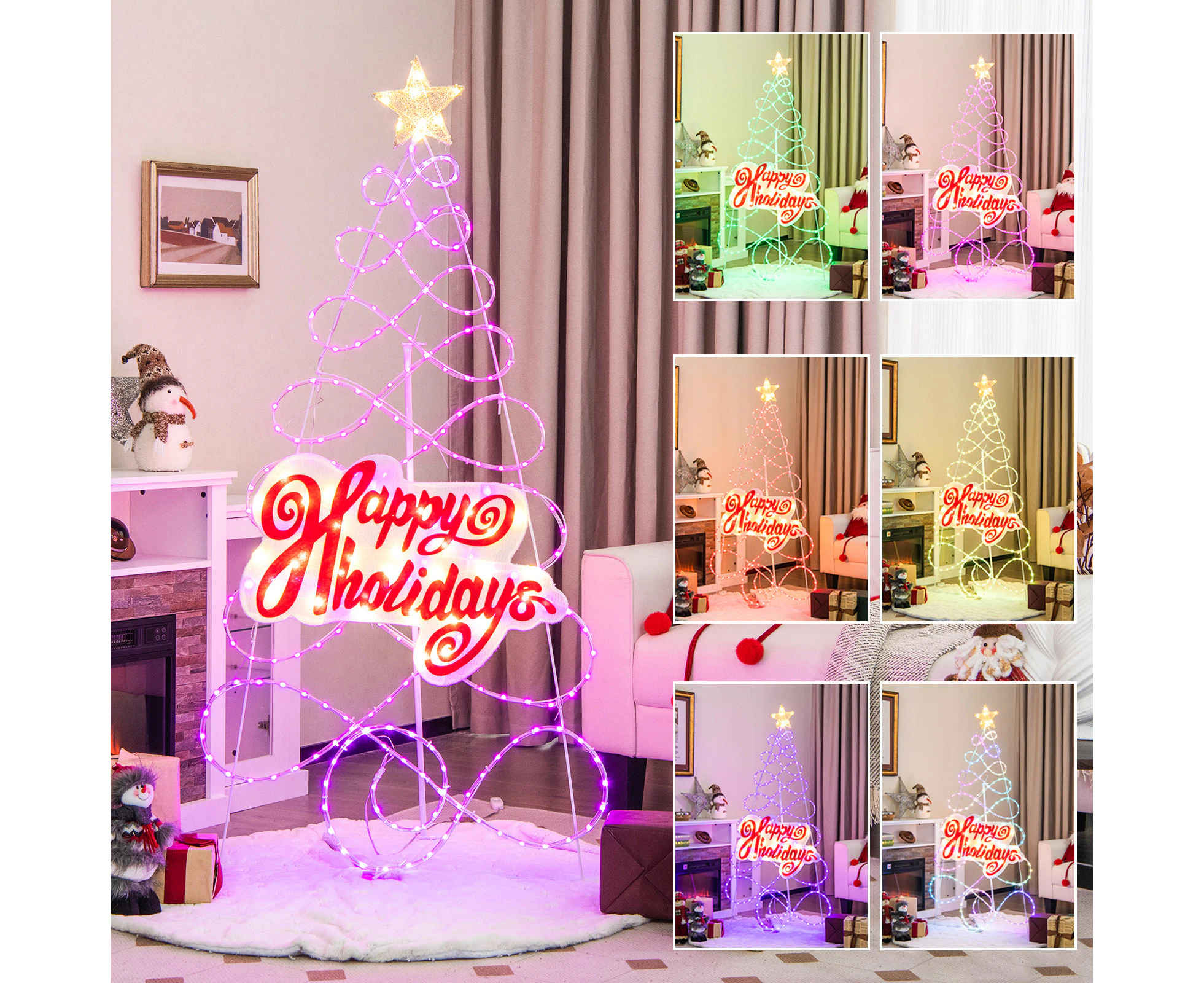 Costway 170 CM LED Christmas Tree Light Pre-lit Xmas Tree 6 Lighting Modes String Lights Home Party