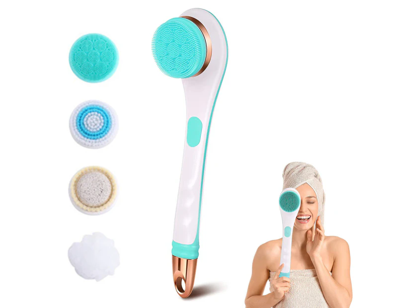 Electric Shower Brush Rechargeable Rotating Long Handle Back Scrubber Suitable For Body Cleansing Exfoliation Waterproof And Non-Slip With 4 Types Of Brush