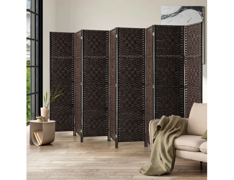 Oikiture 8 Panel Room Divider Screen Privacy Dividers Woven Wood Folding Brown - Brown