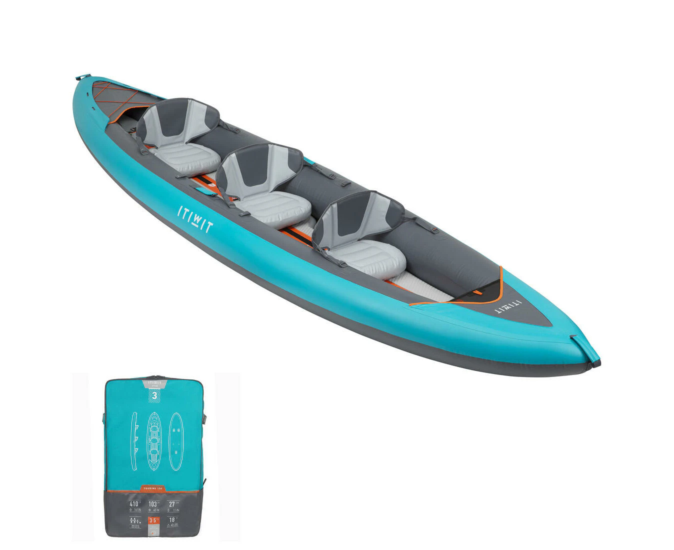 DECATHLON ITIWIT Inflatable Touring Kayak High-Pressure 3 person - X100+