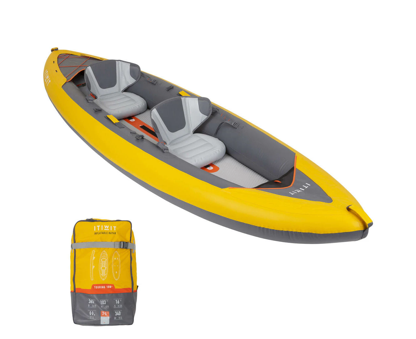 DECATHLON ITIWIT Inflatable Touring Kayak High-Pressure 2 person - X100+