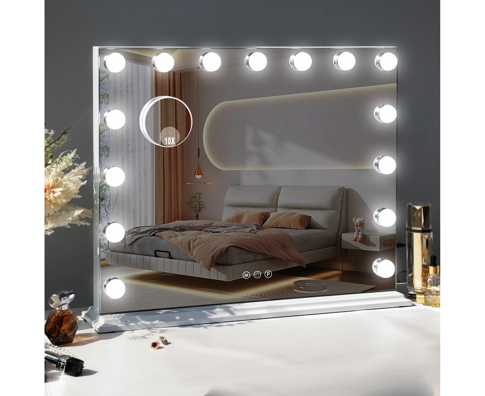 FENCHILIN Hollywood Makeup Mirror With Lights 15 LED Lighted Vanity Mirrors Standing Wall