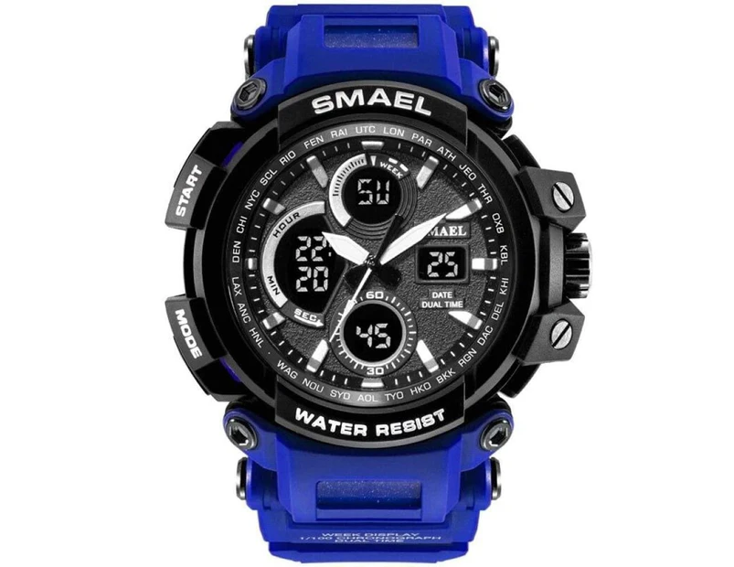 Men's Multi-functional Dual Time Display Sport Wrist Watch - Blue