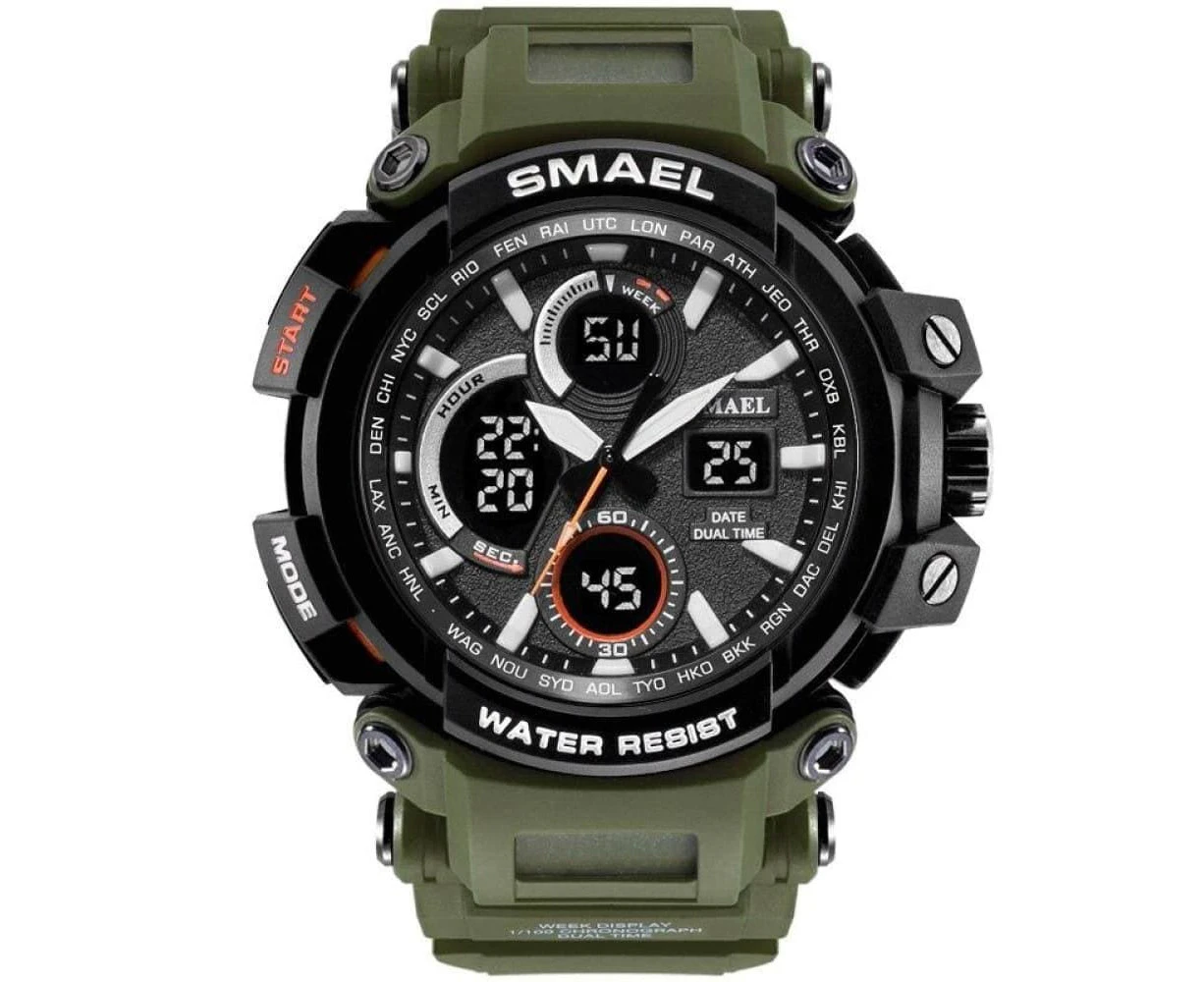 Men's Multi-functional Dual Time Display Sport Wrist Watch - Army Green