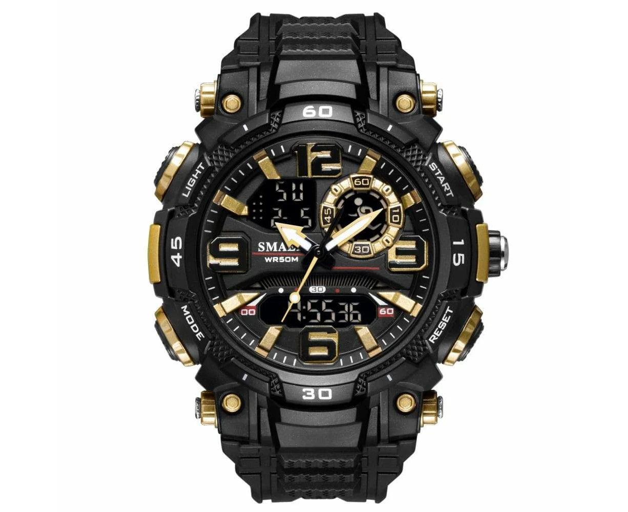 Dual Display LED Digital Quartz Watch - Blackgold