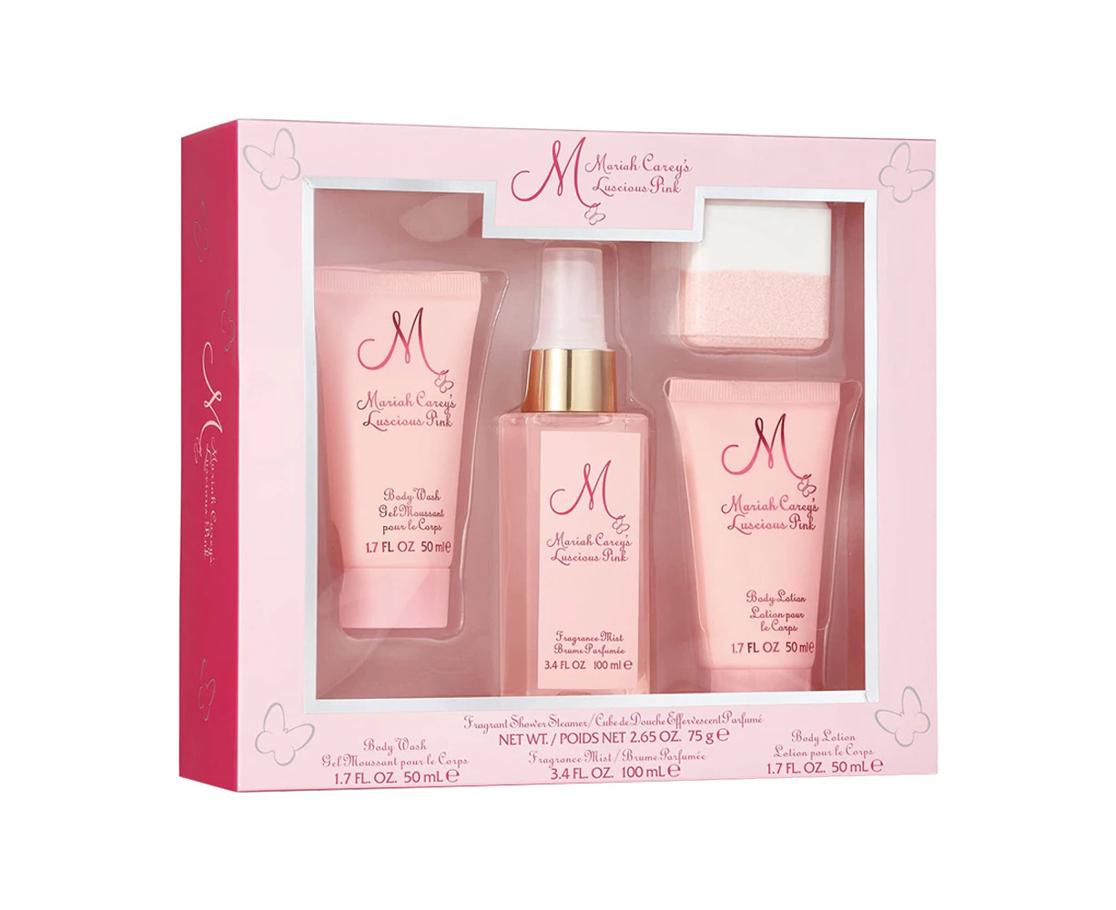 4pc Mariah Carey Luscious Pink Women's 100ml Frgrance Mist/Body Wash/Lotion Set