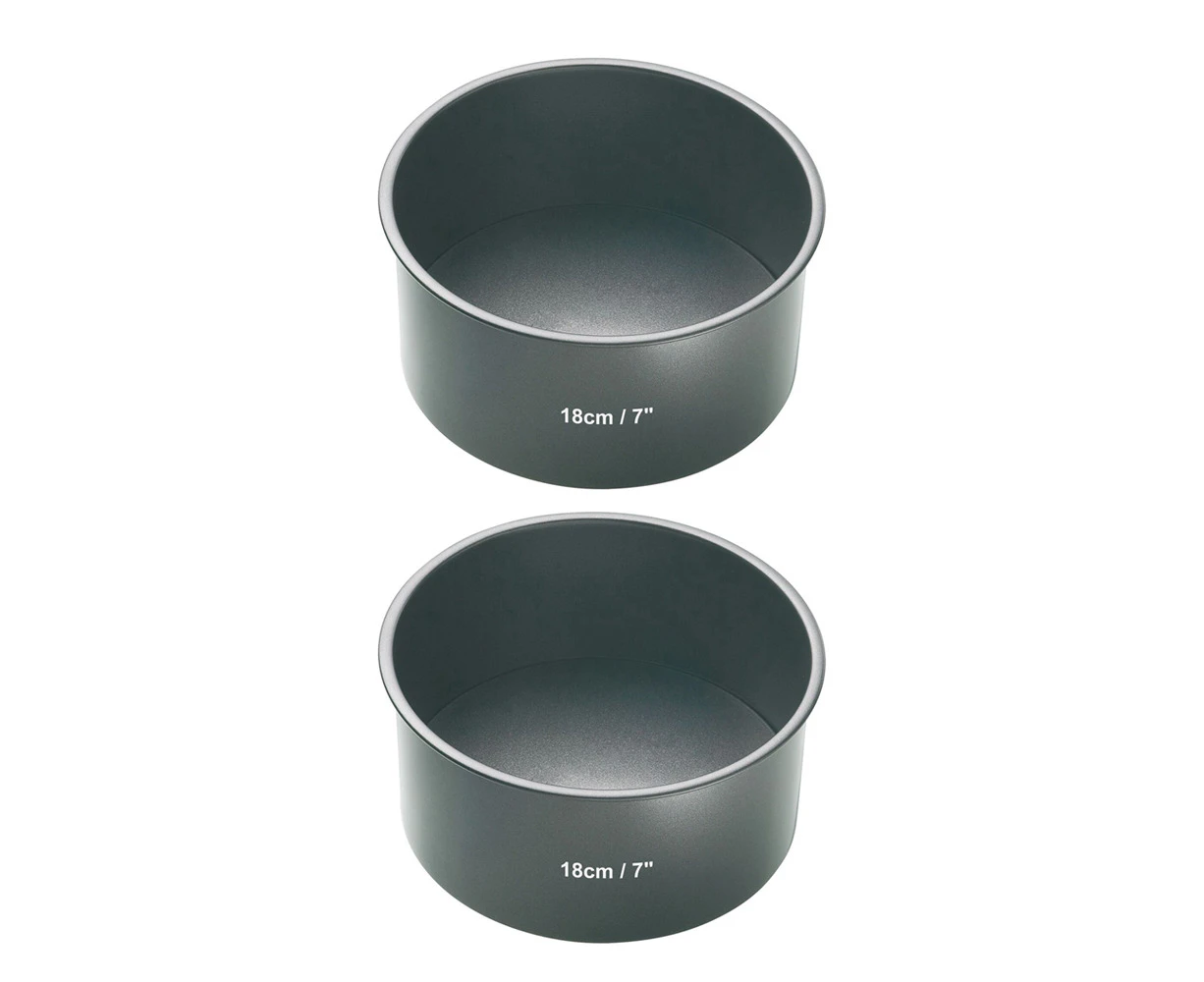 2x Mastercraft 18cm Heavy Loose Base Deep Cake Pan Baking Mould Charcoal Grey