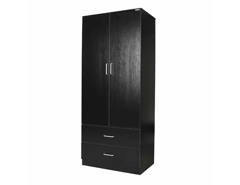 Modern 2-Door 2-Drawers Wardrobe Closet Clothes Storage Cabinet - Black - Black