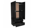 Modern 2-Door 2-Drawers Wardrobe Closet Clothes Storage Cabinet - Black - Black