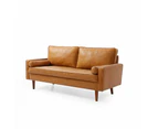 Designer Modern 2.5-Seater Faux Leather Sofa Wooden Legs - Brown