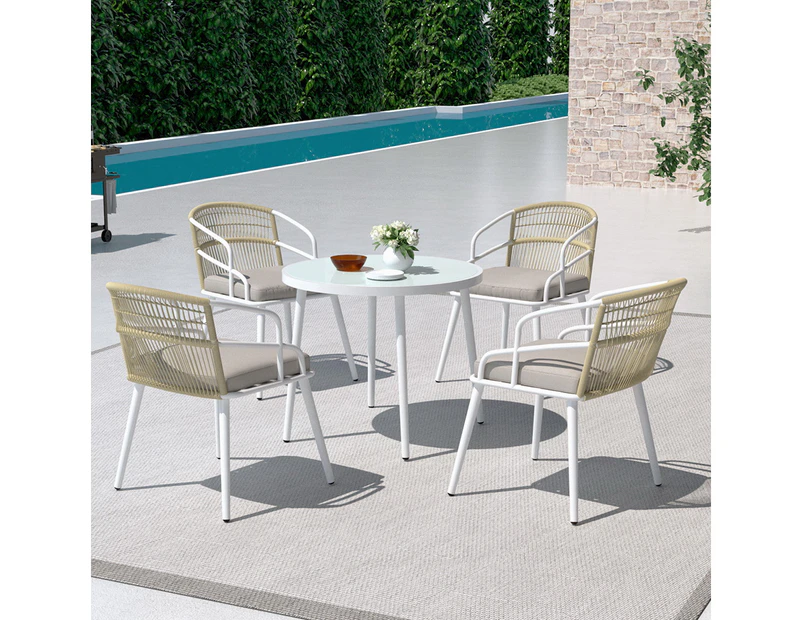 Gardeon Outdoor Dining Set 5 Piece Aluminum Table Chairs Setting White