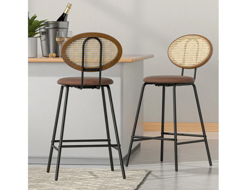 Bar Stools 65cm Set of 2 Kitchen Stool Chairs 65cm PU Leather Seat