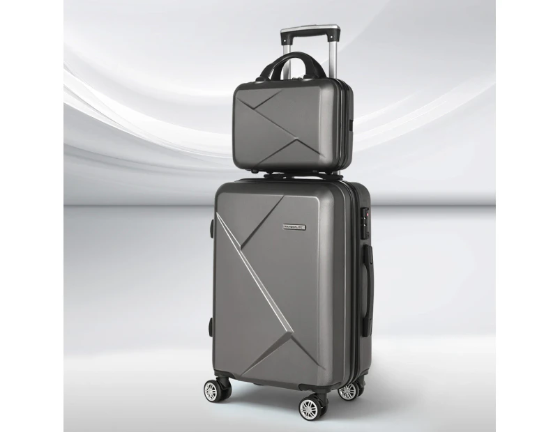 Wanderlite 2pc Luggage 12" 20" Trolley Travel Suitcase Storage Carry On TSA Lock Dark Grey