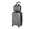 Wanderlite 2pc Luggage 12" 20" Trolley Travel Suitcase Storage Carry On TSA Lock Dark Grey