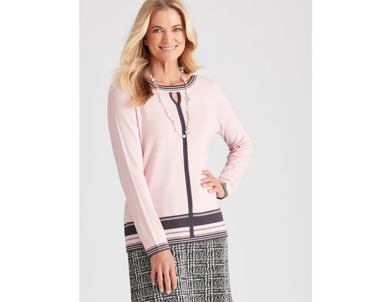 Noni B - Womens Jumper - Regular Winter Sweater - Pink Pullover - Keyhole Neck  - Knitwear - Long Sleeve - Chalk Pink - Boat Neck - Casual Work Wear - Pink
