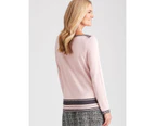 Noni B - Womens Jumper - Regular Winter Sweater - Pink Pullover - Keyhole Neck  - Knitwear - Long Sleeve - Chalk Pink - Boat Neck - Casual Work Wear - Pink