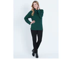 Liz Jordan - Womens Jumper - Long Summer Sweater - Green Pullover Cotton Clothes - Long Sleeve - Storm - Cowl Neck - Casual Work Wear - Office Fashion - Green