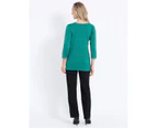Liz Jordan - Womens Jumper - Long Winter Sweater - Green Pullover - Ivana Casual - Knitwear - 3/4 Sleeve - Lapis - Scoop Neck - Warm Comfy Work Wear - Green