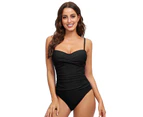 Women Sexy Singlet One Piece Swimsuits Lower Neck Swimwear Summer Bathing Suits for Women-Black