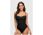 Women Sexy Singlet One Piece Swimsuits Lower Neck Swimwear Summer Bathing Suits for Women-Black