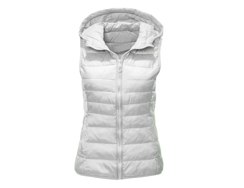 Women's Winter Down Vest Jacket Lightweight Quilted Loose Versatile Hooded Vest-white