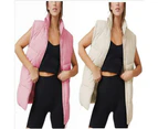 Women's Puffer Vest Sleeveless Zip Up Quilted Coat Stand Collar Gilet Jacket With Pockets-Wine red