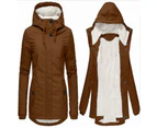 Women's Warm Faux Fur Hooded Coat Long Sleeve Wool Lined Winter Coat Parka Coat Jacket-Caramel color