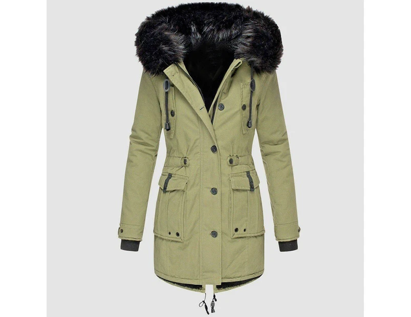 Women's Warm Faux Fur Hooded Jacket Long Sleeve Fleece Lined Winter Parka Coat Jacket-green