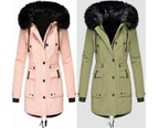 Women's Warm Faux Fur Hooded Jacket Long Sleeve Fleece Lined Winter Parka Coat Jacket-Dark Blue