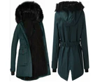 Women's Warm Faux Fur Hooded Jacket Long Sleeve Fleece Lined Winter Parka Coat Jacket-Dark Blue