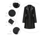 Women's PU faux leather jacket casual single-breasted lapel long suit windbreaker jacket-black