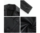 Women's PU faux leather jacket casual single-breasted lapel long suit windbreaker jacket-Claret