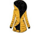 Women's Full Zipper Thickened Long Jacket Lined Faux Fur Hooded Warm Quilted Jacket-yellow