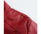 Women's imitation leather jacket short PU padded Slim zipper motorcycle biker jacket -Claret