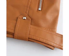 Women's imitation leather jacket short PU padded Slim zipper motorcycle biker jacket -Shallow cherry powder